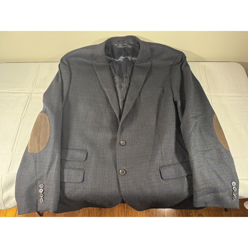 Lauren Ralph Lauren Mens 48L Navy Blue 100% Wool Elbow Patch Blazer Sport Coat